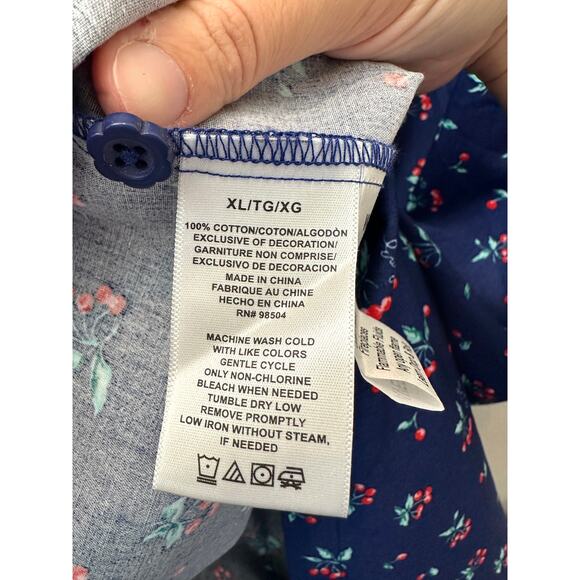 LANZ OF SALZBURG  Blue Cherry Print Cotton Dress Cottagecore Retro Style | XL - Picture 8 of 8